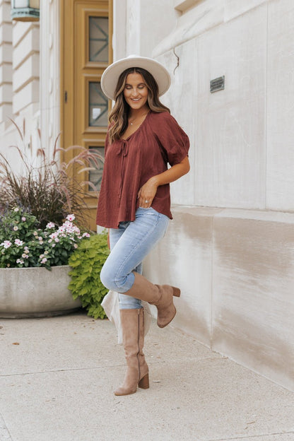 Wine Textured Boho Blouse - Magnolia Boutique