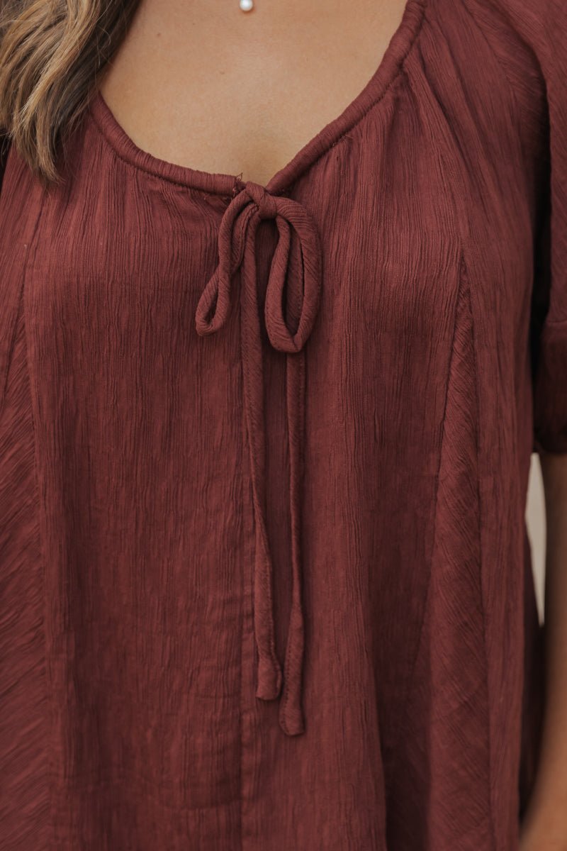 Wine Textured Boho Blouse - Magnolia Boutique