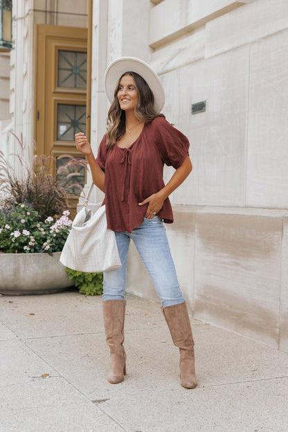 Wine Textured Boho Blouse - Magnolia Boutique