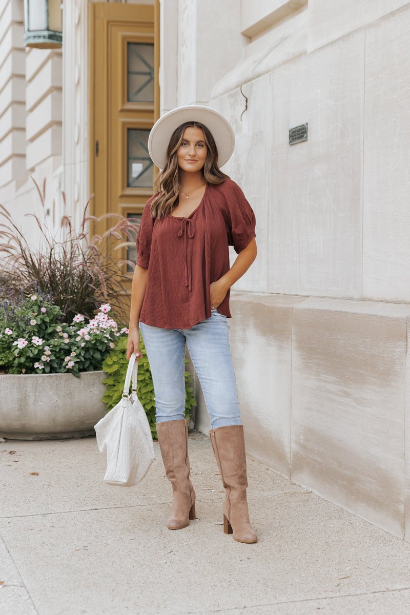 Wine Textured Boho Blouse - Magnolia Boutique