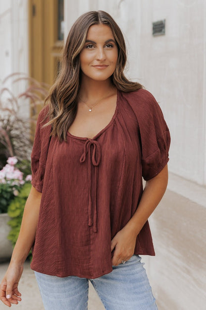 Wine Textured Boho Blouse - Magnolia Boutique