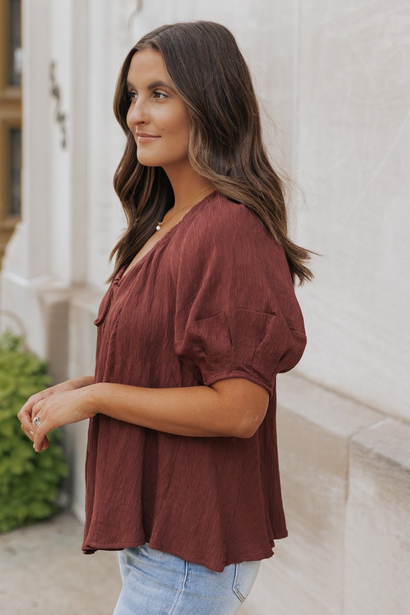 Wine Textured Boho Blouse - Magnolia Boutique