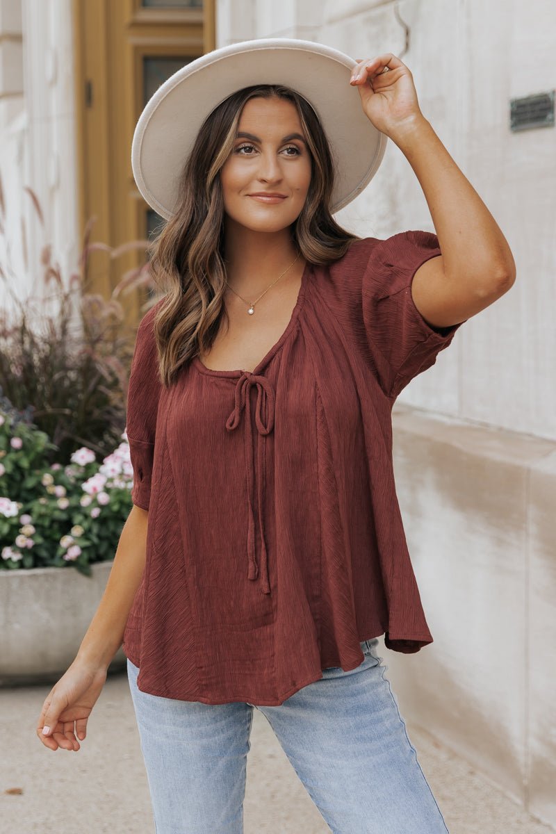 Wine Textured Boho Blouse - Magnolia Boutique