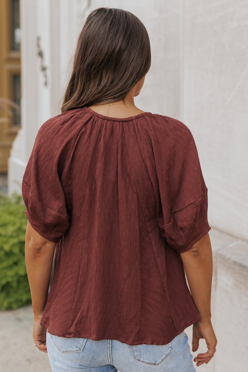 Wine Textured Boho Blouse - Magnolia Boutique