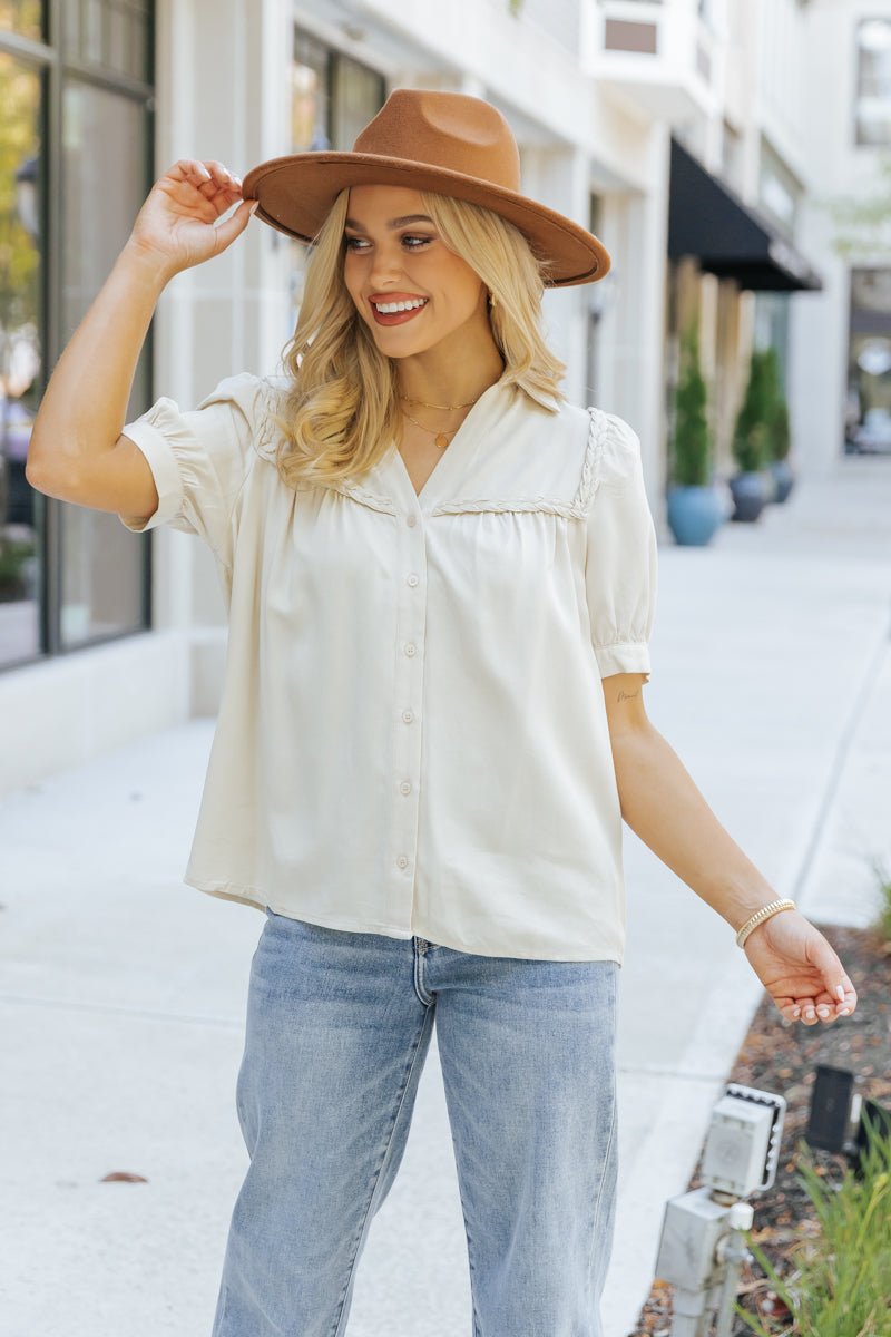 Yours To Cherish Braided Button Down Top - Magnolia Boutique