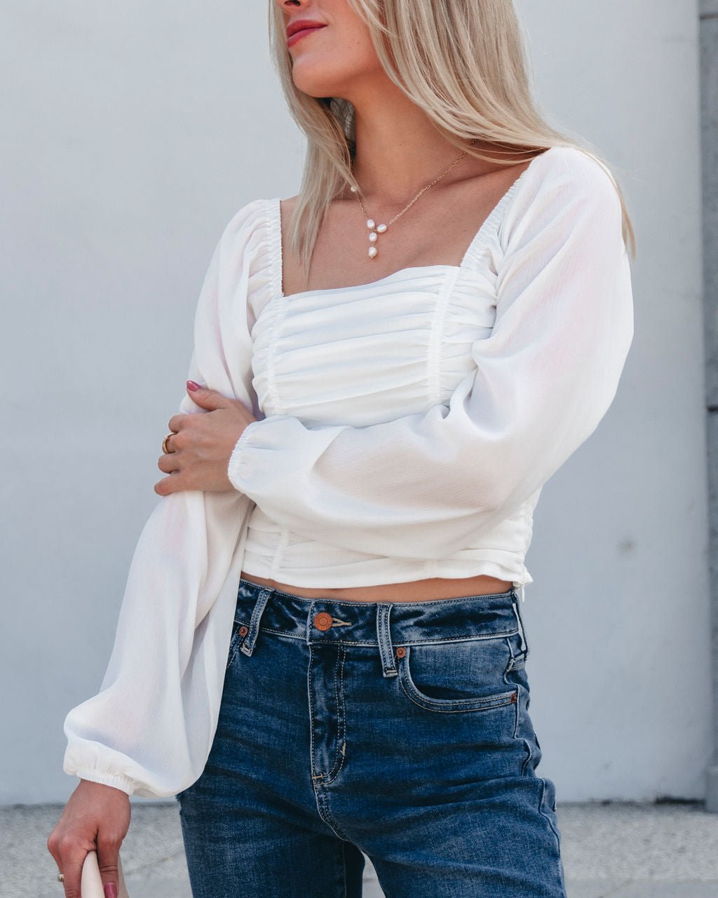 Zoe Pleated Detail Smock Top - White - Magnolia Boutique