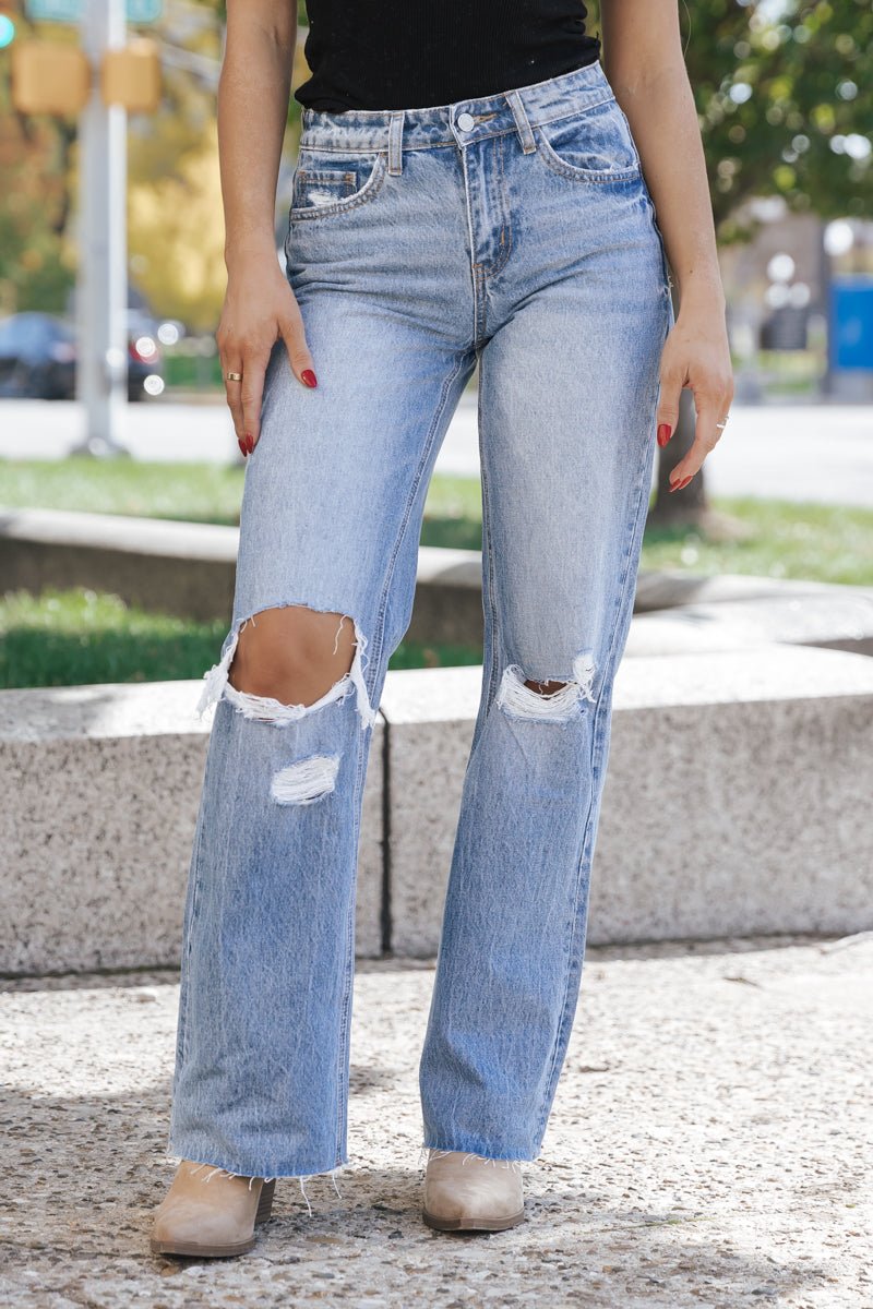 90's Vintage High Rise Destroyed Straight Jeans - Magnolia Boutique