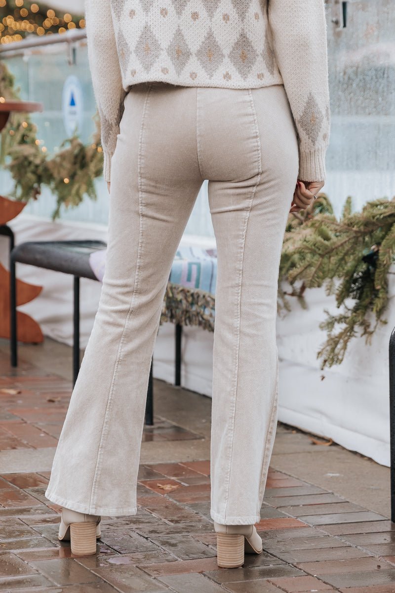 Almond Washed Corduroy Flare Pants - Magnolia Boutique
