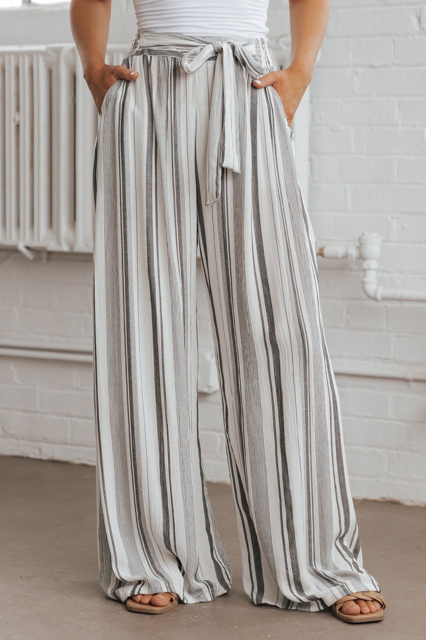 Angie Black & White Striped Pants - Magnolia Boutique