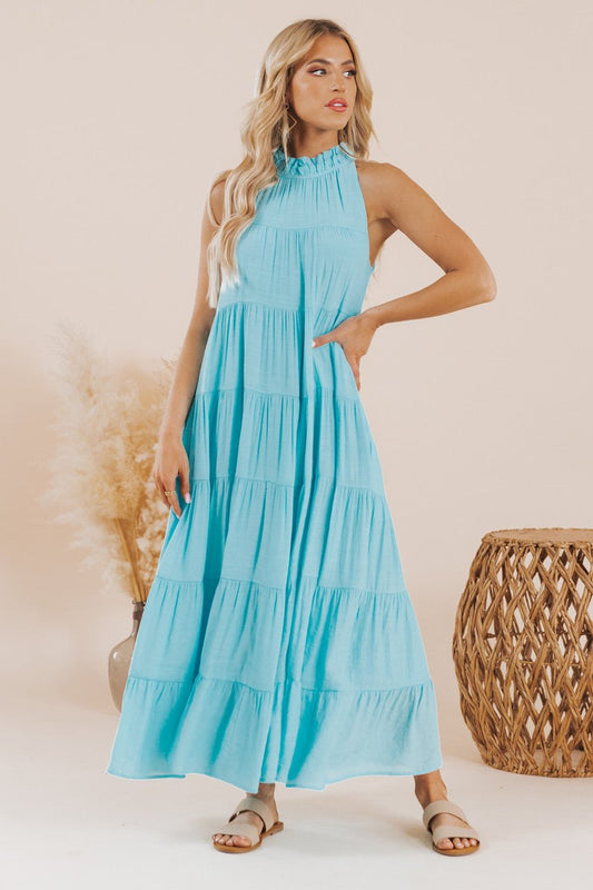 Aqua Blue Sleeveless Tiered Maxi Dress - FINAL SALE - Magnolia Boutique