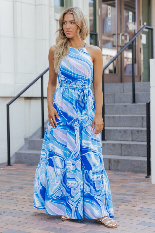 Aqua Printed Tiered Maxi Dress | FINAL SALE - Magnolia Boutique