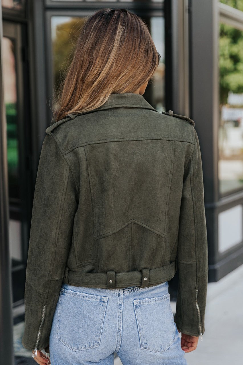 Audrey Olive Green Vegan Suede Moto Jacket - FINAL SALE - Magnolia Boutique