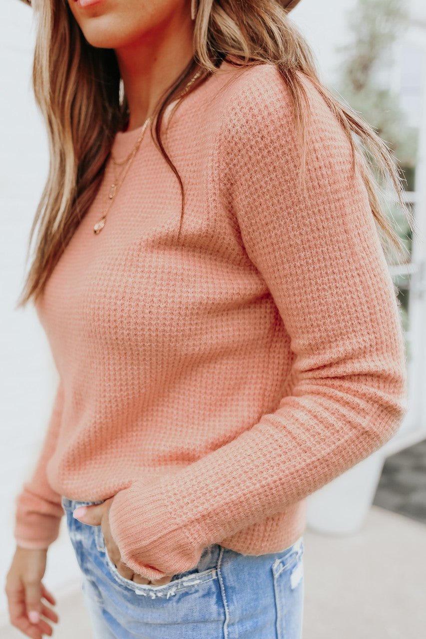 Autumn Glow Brushed Blush Waffle Knit Sweater - Magnolia Boutique