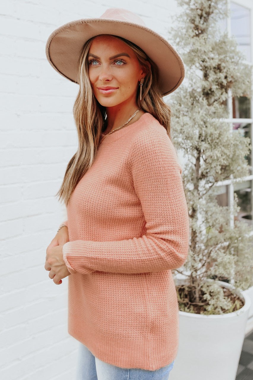 Autumn Glow Brushed Blush Waffle Knit Sweater - Magnolia Boutique