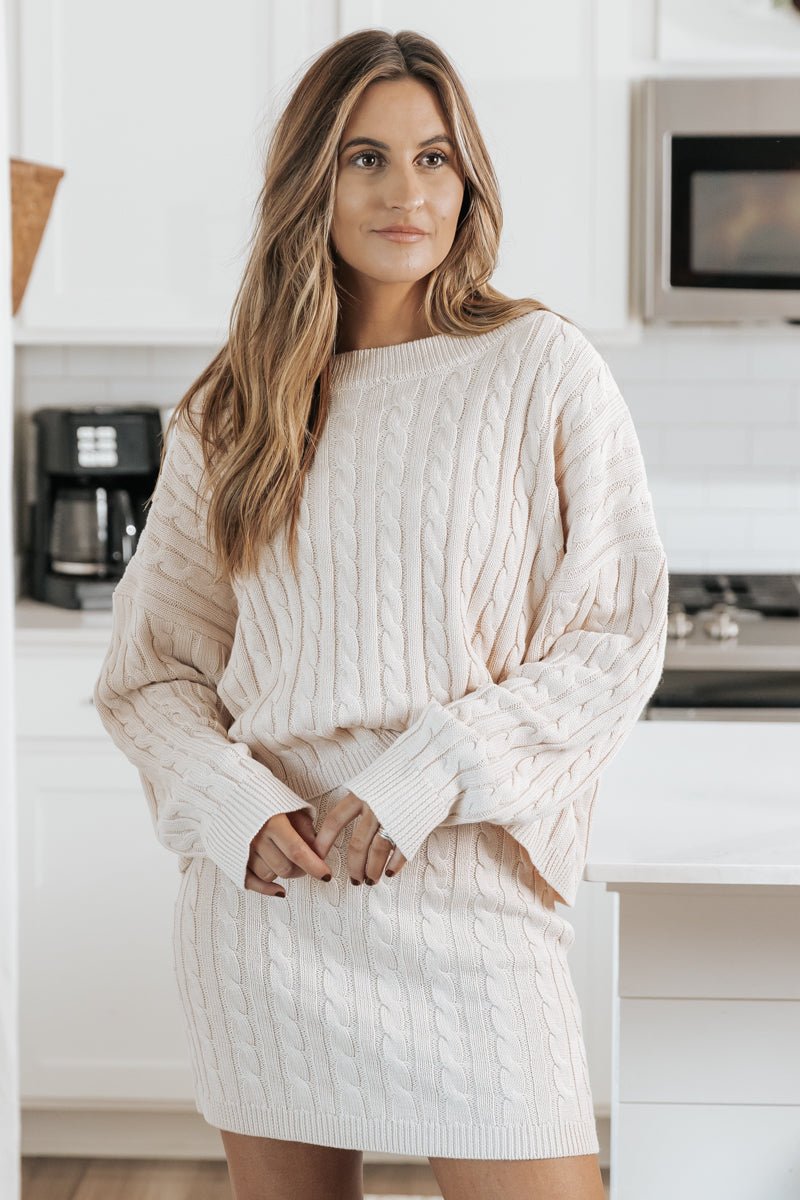 Cable knit sweater and skirt clearance set