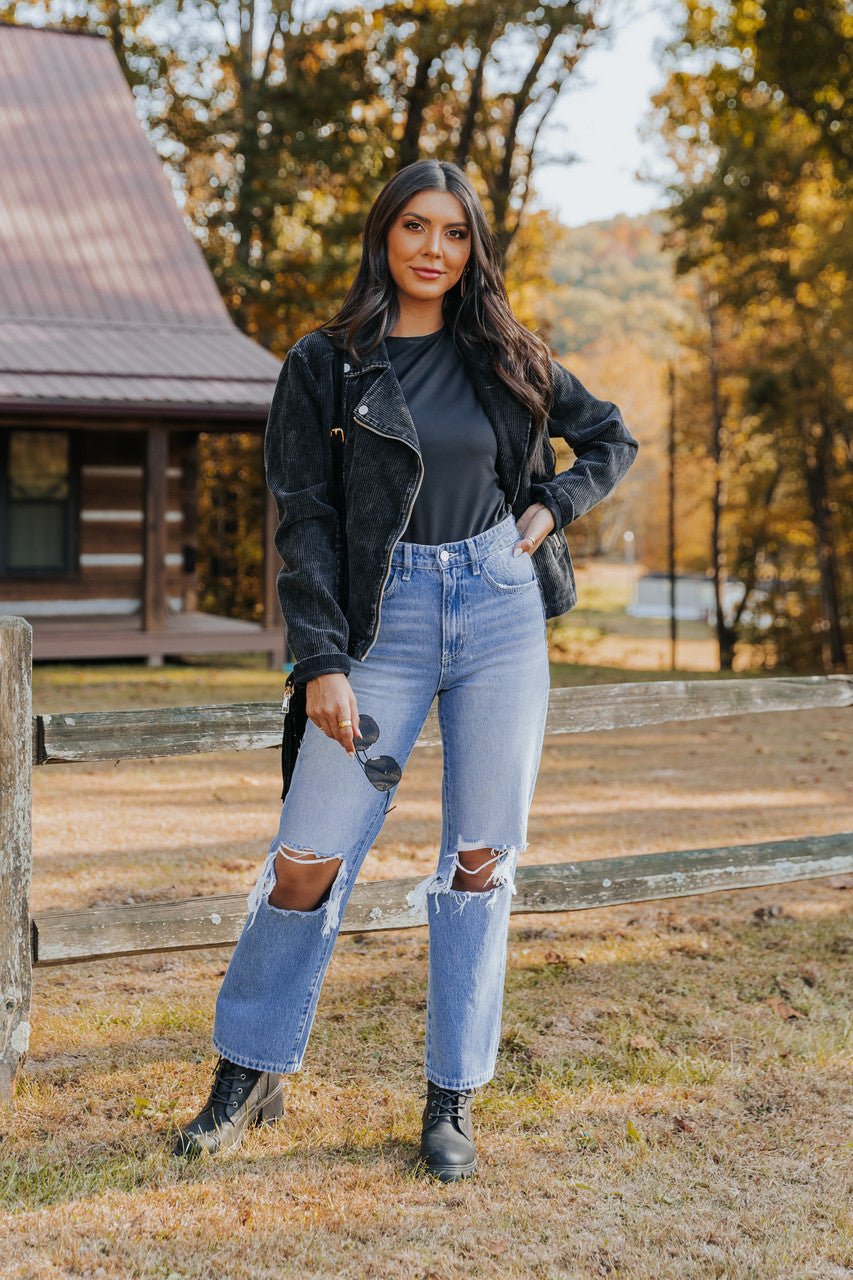 Washed Black Corduroy Biker Jacket | Magnolia Boutique