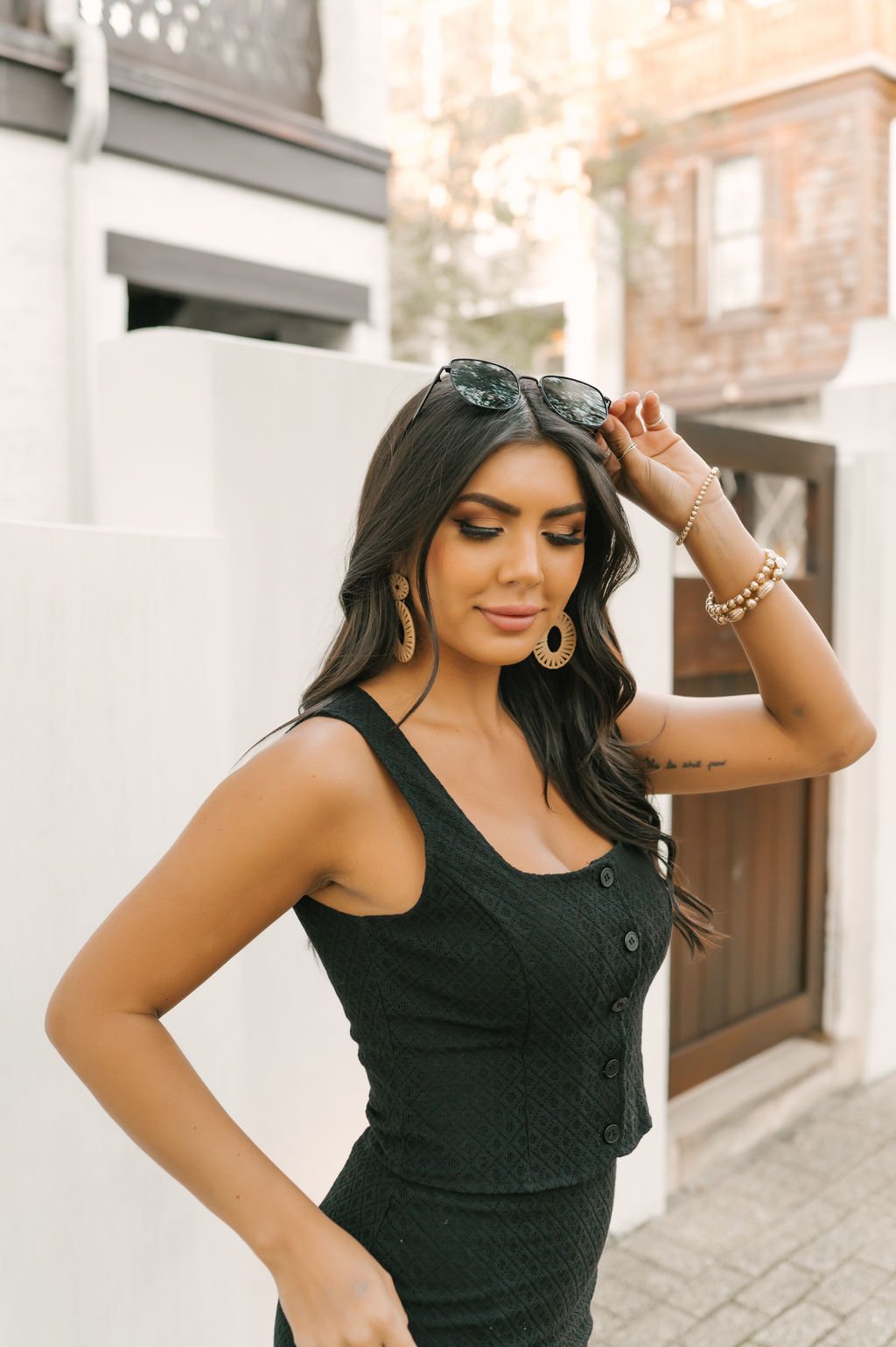 black button down tank top