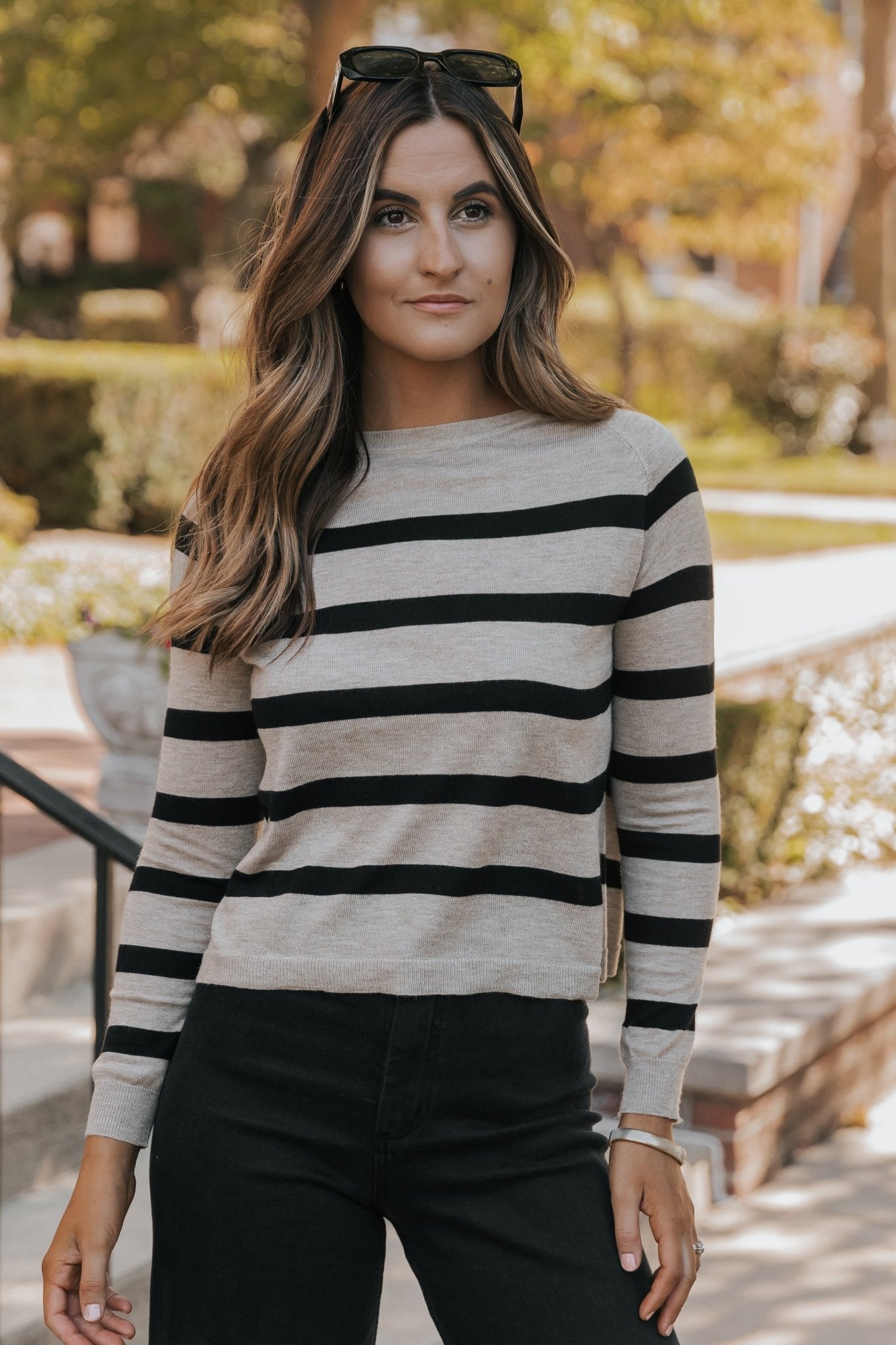 Black Coffee Long Sleeve Striped Sweater