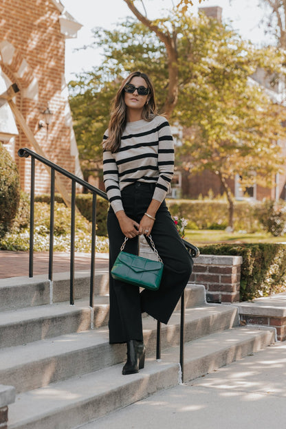 Black Coffee Long Sleeve Striped Sweater - Magnolia Boutique