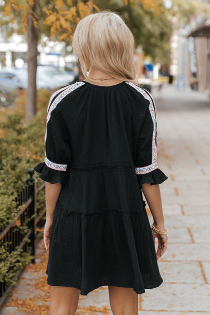 Black Crochet Tiered Mini Dress - Magnolia Boutique