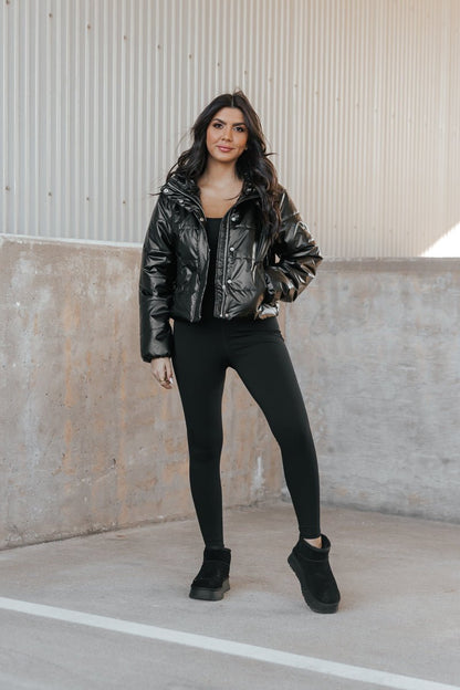 Black Cropped Puffer Jacket - Magnolia Boutique