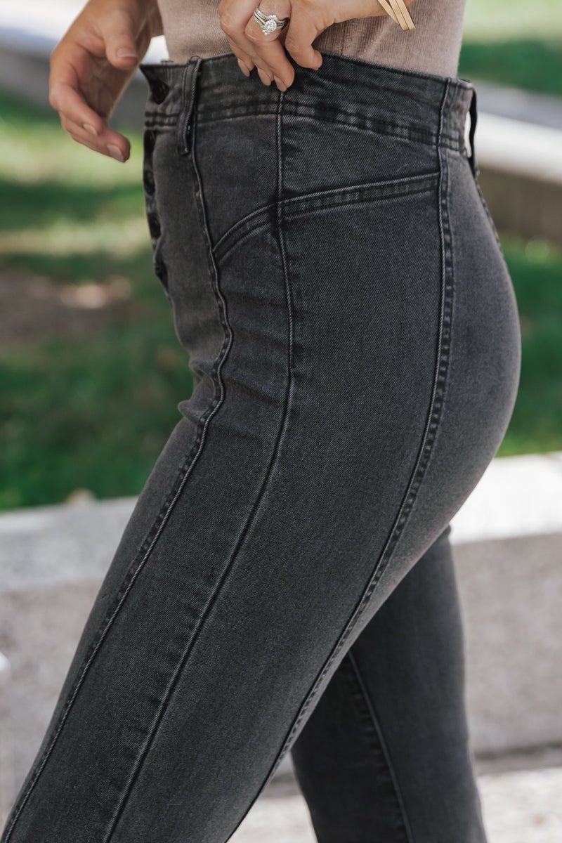 Just Black Dark Wash Skinny Jeans - Stretch Denim - High Rise - Lulus