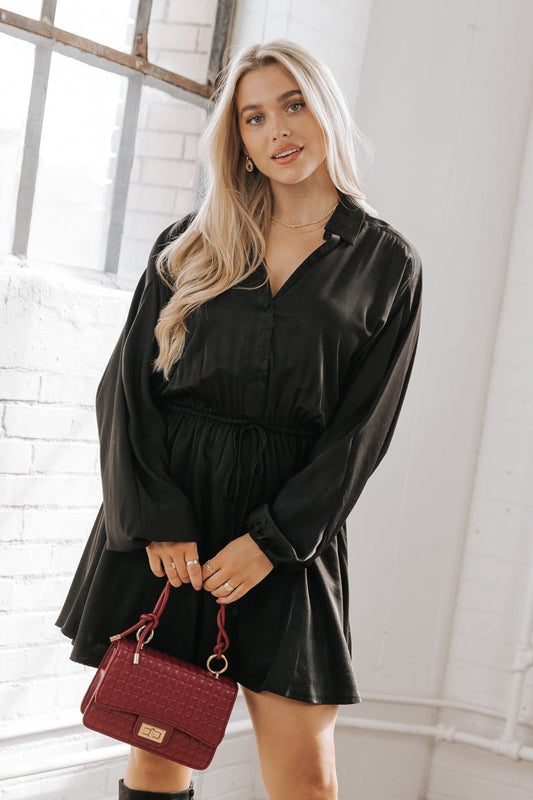 Black Dolman Sleeve Shirt Dress - Magnolia Boutique