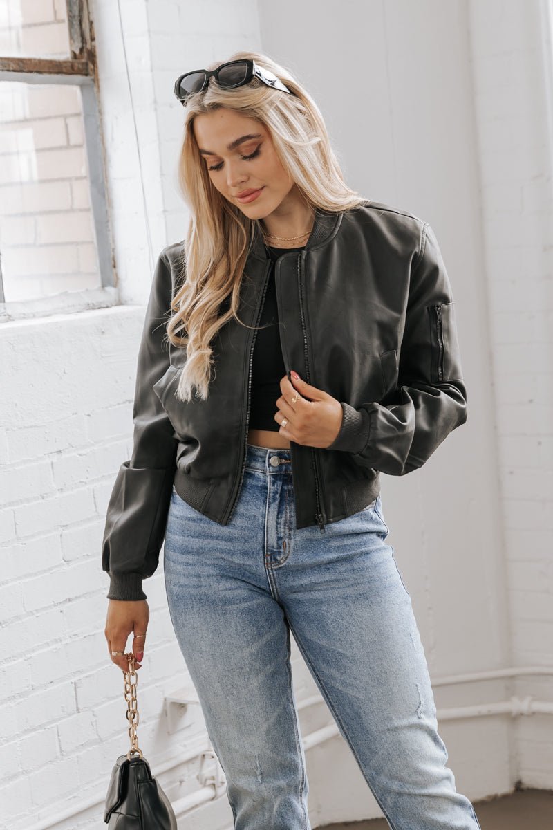 Black Faux Leather Bomber Jacket FINAL SALE