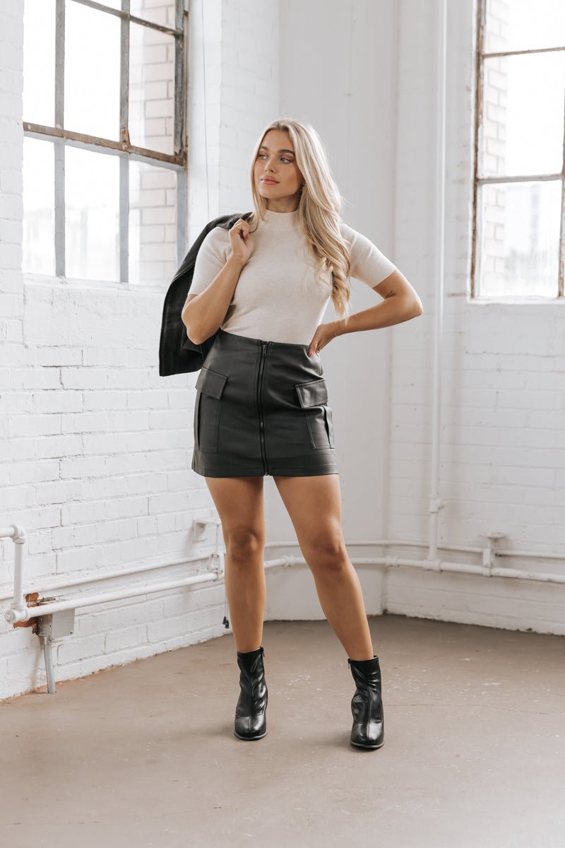 Black Faux Leather Cargo Mini Skirt | Magnolia Boutique