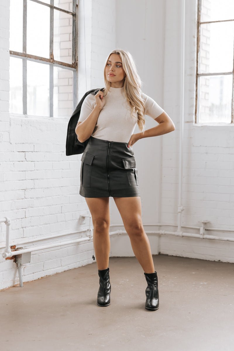 Black Faux Leather Cargo Mini Skirt - Magnolia Boutique