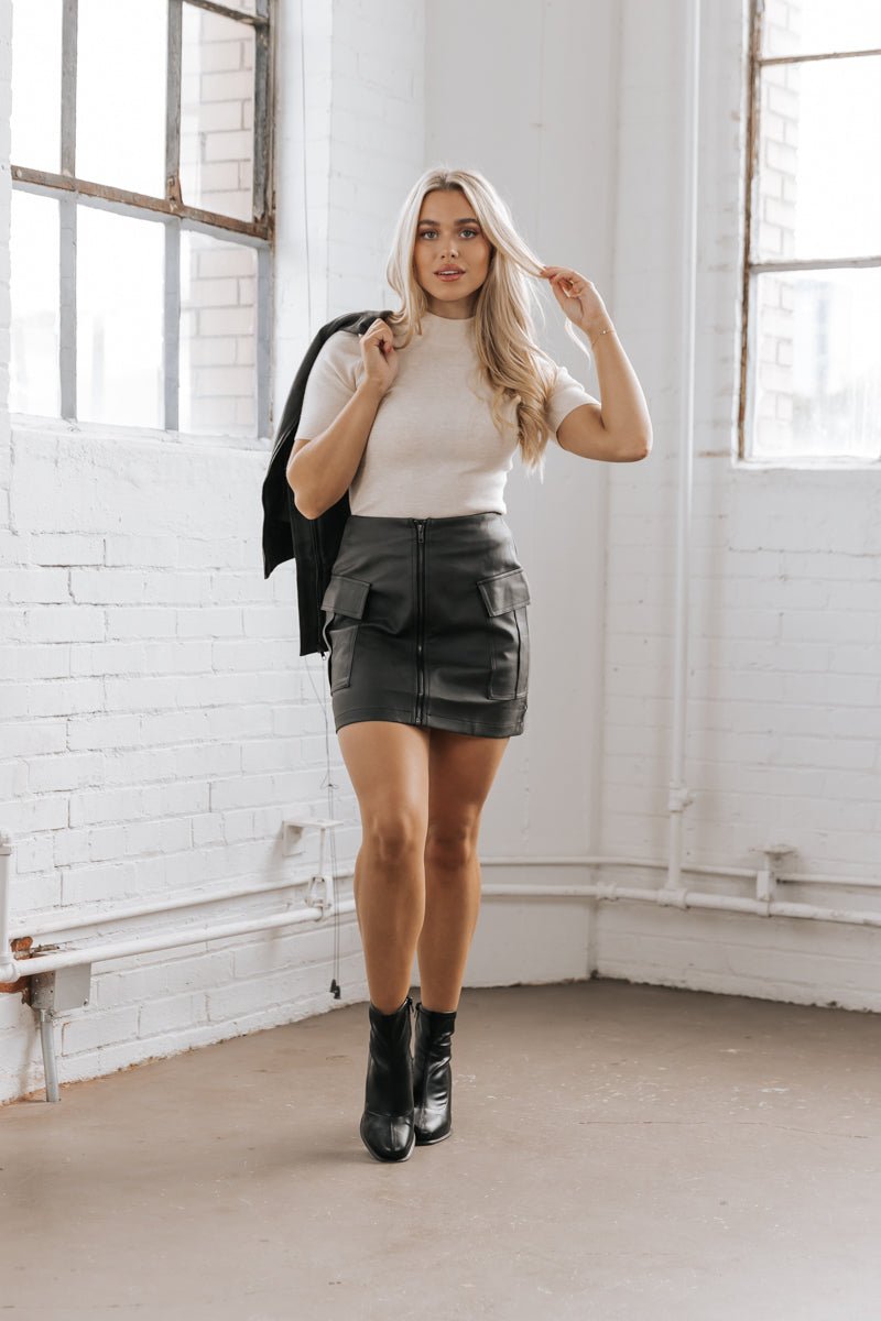 Black Faux Leather Cargo Mini Skirt | Magnolia Boutique