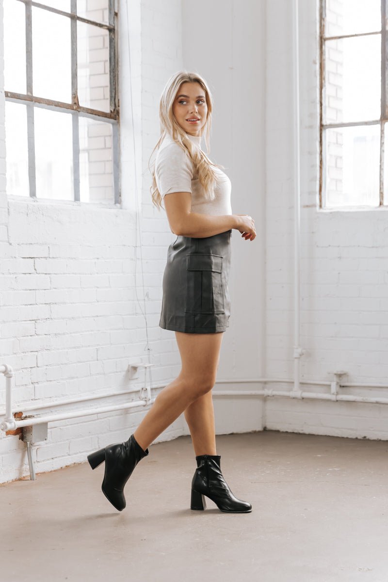 Black Faux Leather Cargo Mini Skirt | Magnolia Boutique