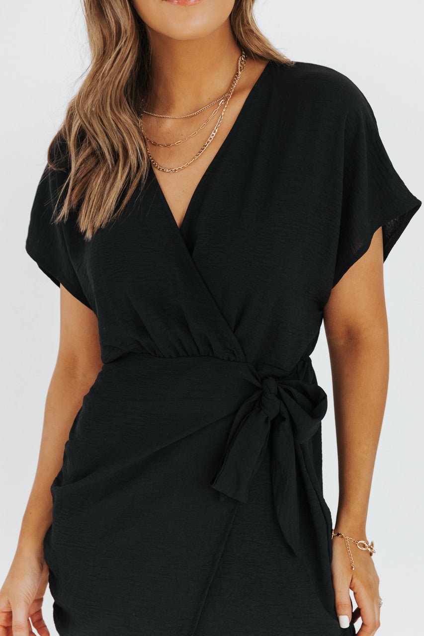 Black Faux Wrap Mini Dress - Magnolia Boutique