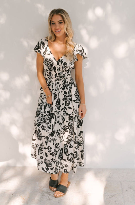 Black Floral Print Tiered Maxi Dress - Magnolia Boutique