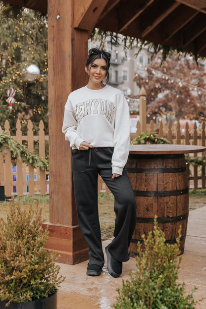 Black French Terry Straight Leg Pants - Magnolia Boutique