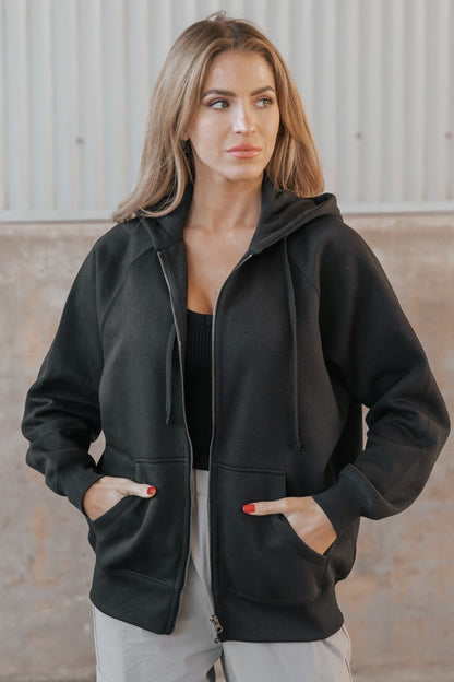 Black French Terry Zip Up Hoodie - Magnolia Boutique