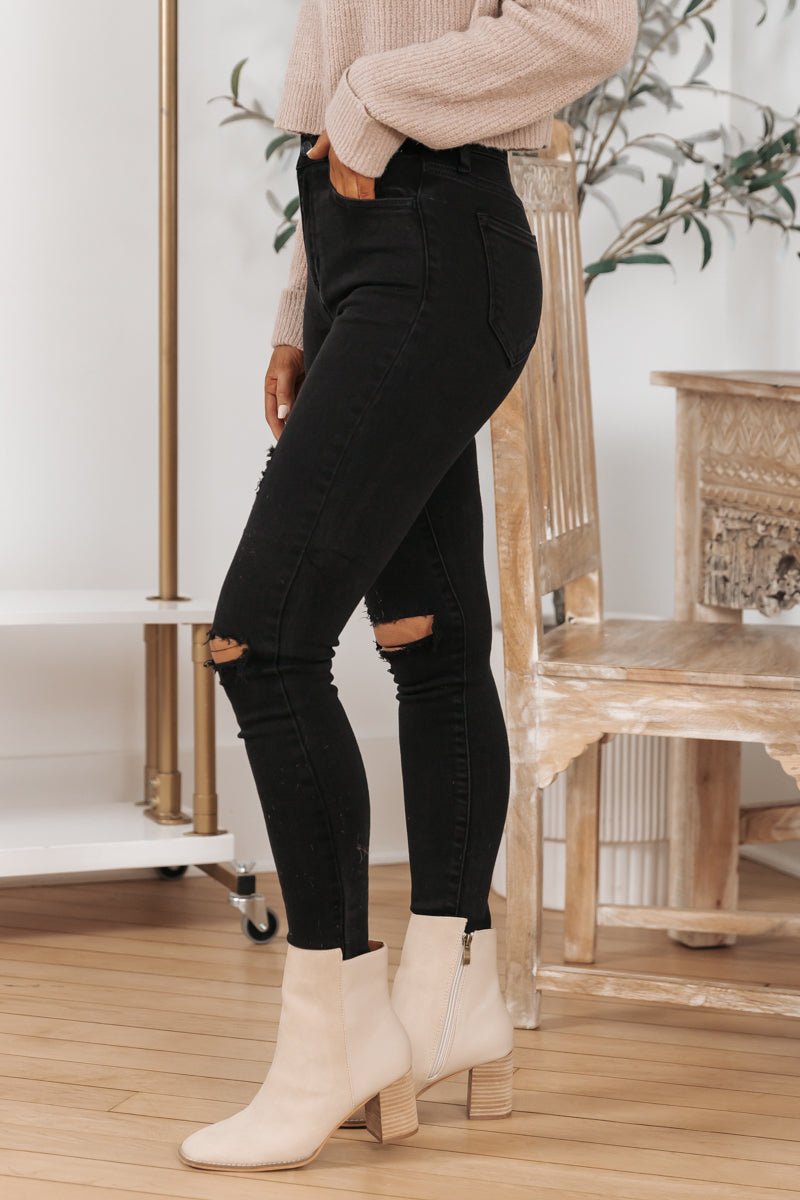 Black High Rise Distressed Skinny Jeans - Magnolia Boutique