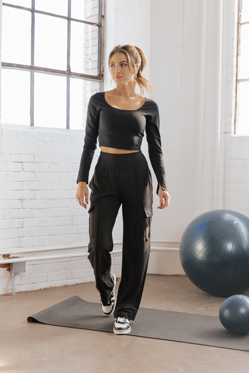 Black High Waisted Straight Cargo Pants - Magnolia Boutique