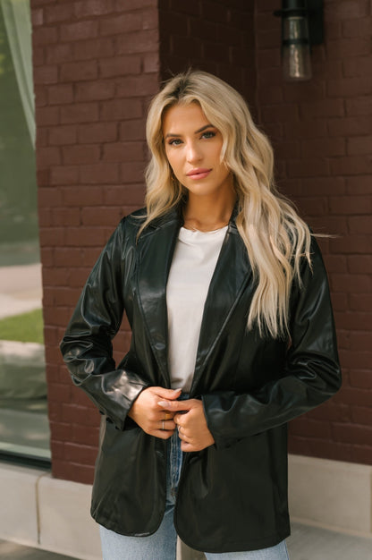 Black Leather Button Front Blazer | Pre Order - Magnolia Boutique