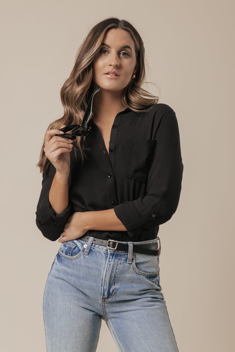 Black Long Sleeve Button Down Shirt - Magnolia Boutique