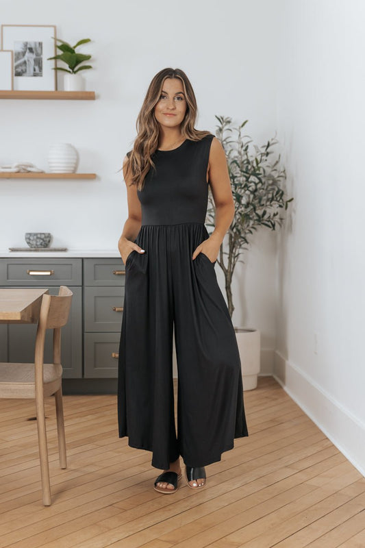 Black Open Back Wide Leg Jumpsuit - Magnolia Boutique