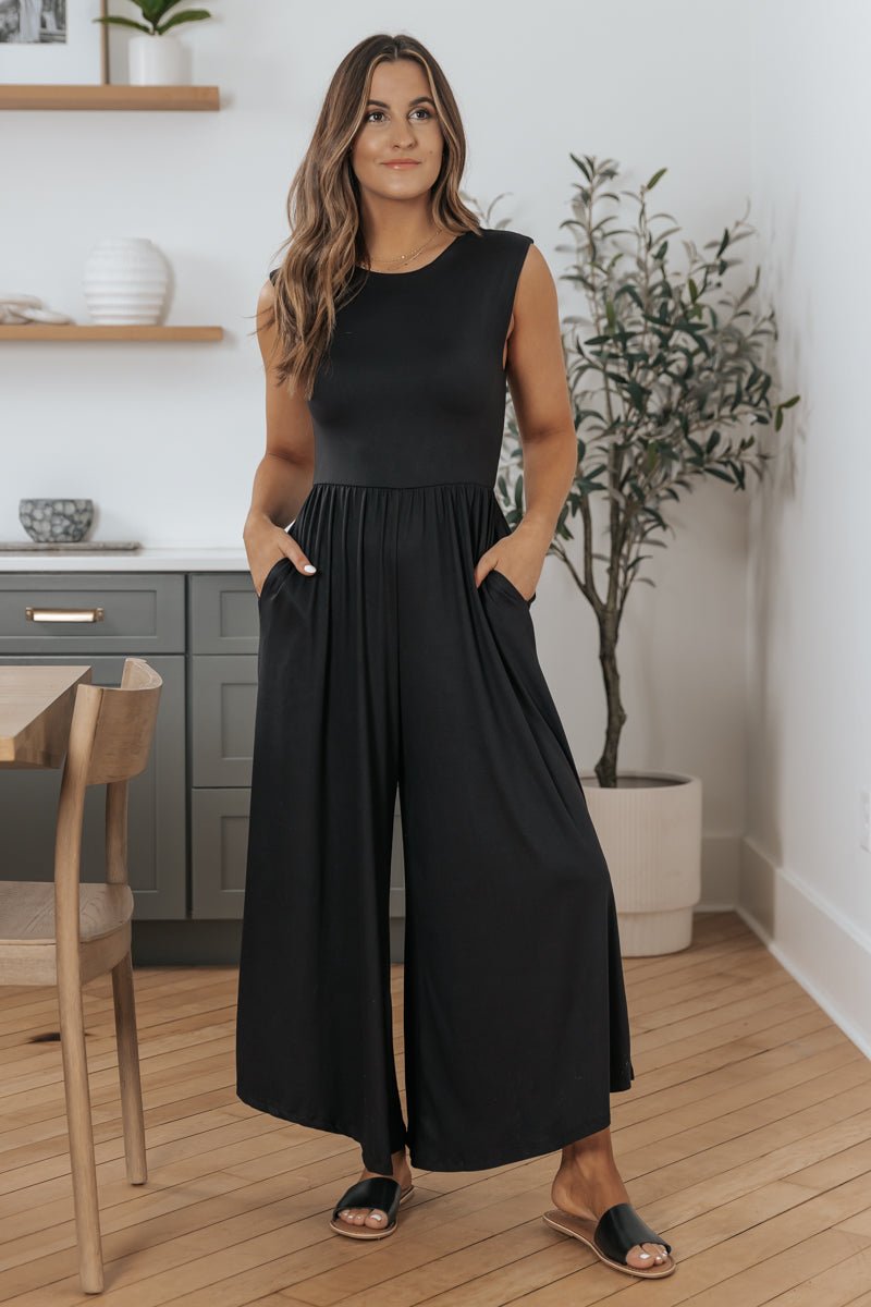 Black Open Back Wide Leg Jumpsuit - Magnolia Boutique