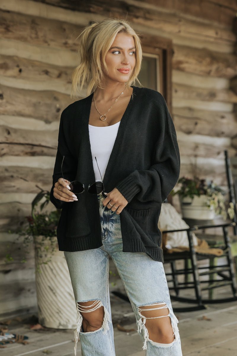 Black Open Front Sweater Cardigan - Magnolia Boutique
