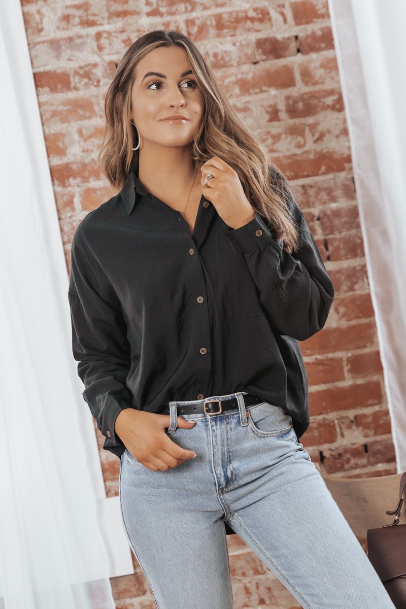 Black oversized button hotsell front shirt dress