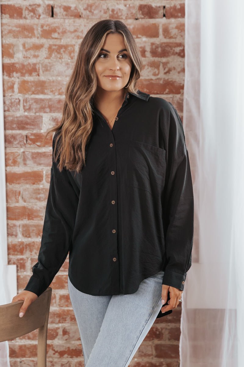 Black Oversized Button Down Shirt - Magnolia Boutique