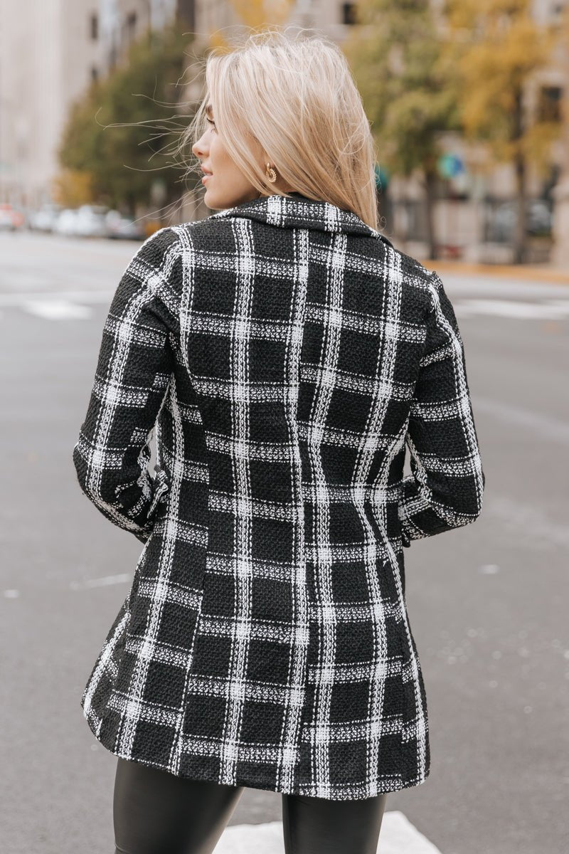 Black Plaid Double Breasted Jacket | Magnolia Boutique