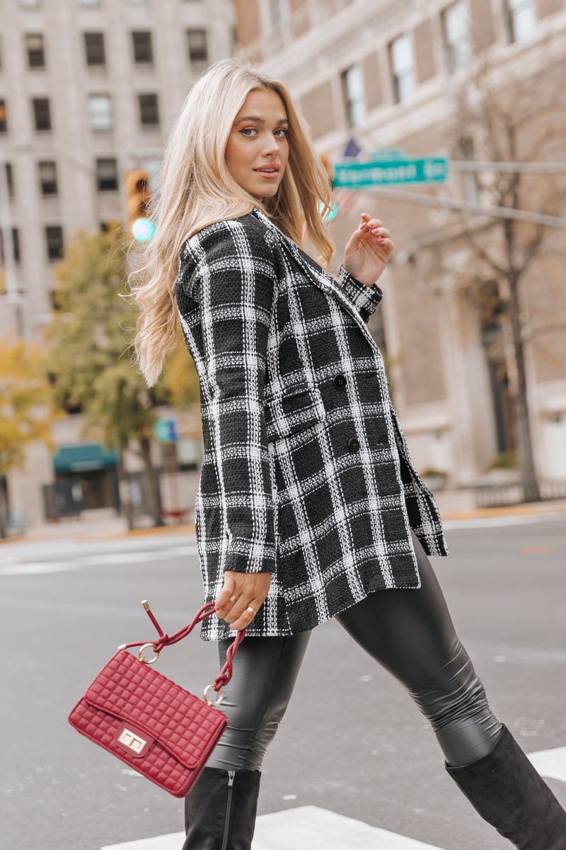Black Plaid Double Breasted Jacket