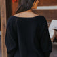 Black Ribbed Dolman Sleeve Boat Neck Sweater - FINAL SALE - Magnolia Boutique