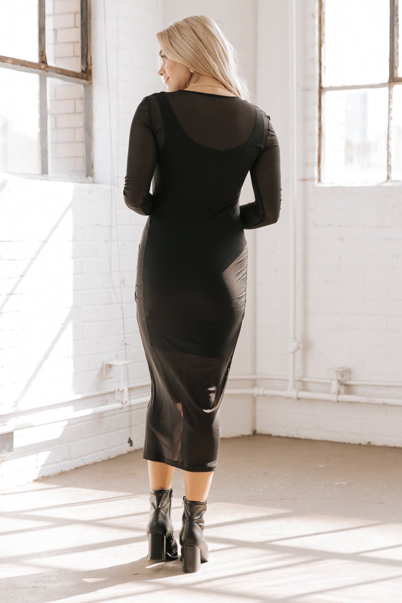 Black Semi Sheer Midi Dress - Magnolia Boutique