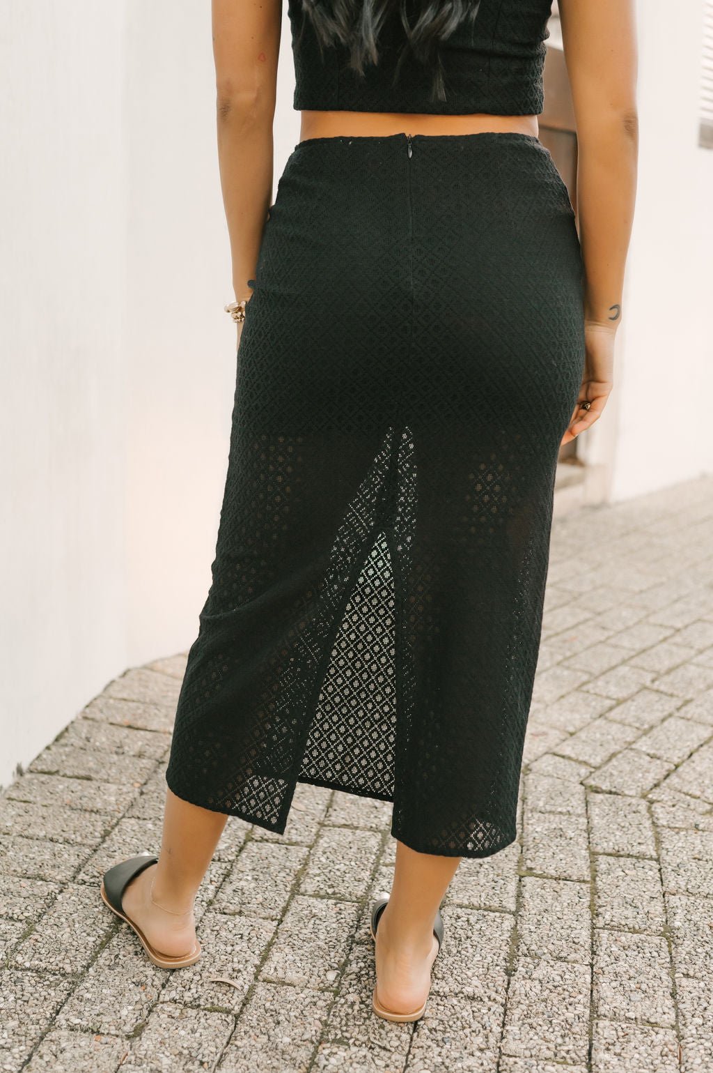 Black Sheer Lace Midi Skirt - Magnolia Boutique